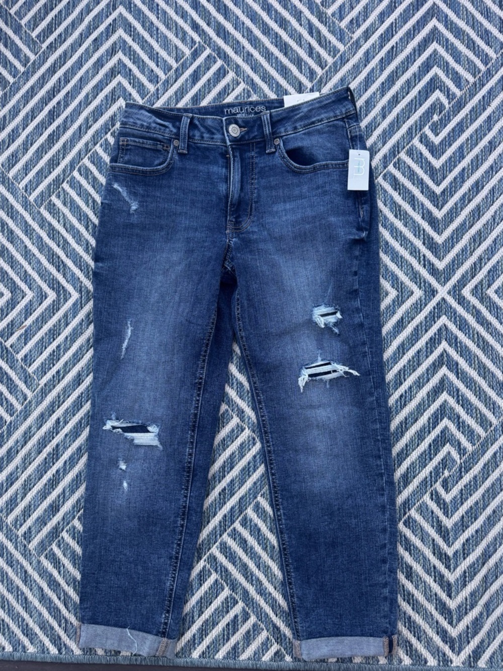 Maurices Women's Medium-Dark Blue Distressed Boyfriend Jeans